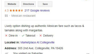 Google My Business example - Tortugas Mexican Eatery